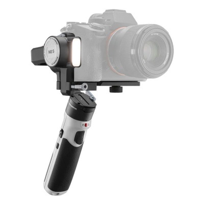Estabilizador de gimbal portátil preto e cinzento com luz LED e suporte para câmara