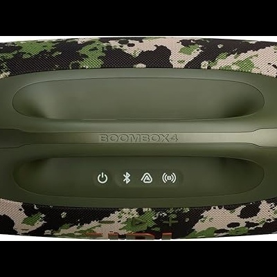 Coluna portátil JBL BOOMBOX 4 em padrão camuflado com botões no topo