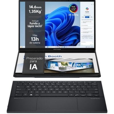 Portátil ASUS Zenbook com ecrã OLED Lumina, teclado QWERTY preto e ecrã adicional inferior