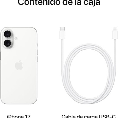 iPhone 17 branco com cabo de carga USB-C branco