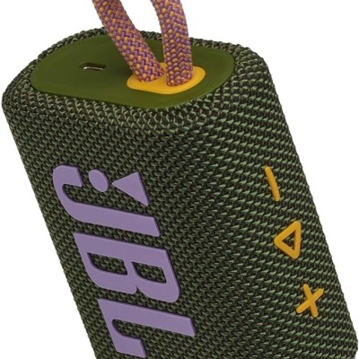 Coluna portátil JBL verde com controlo e cordão colorido