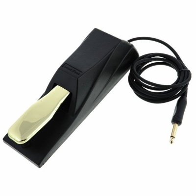 Pedal sustain preto com pedal dourado e cabo preto
