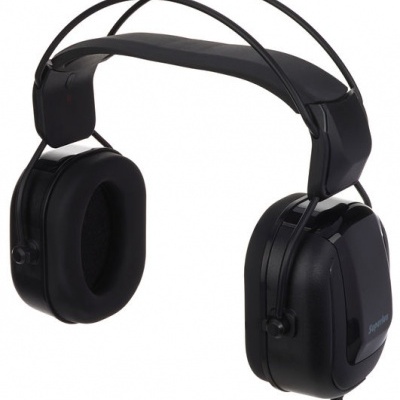 Auscultadores de proteção auditiva pretos com almofadas e estrutura ajustável