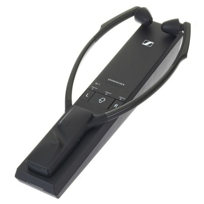 Auriculares Sennheiser pretos com base de carregamento