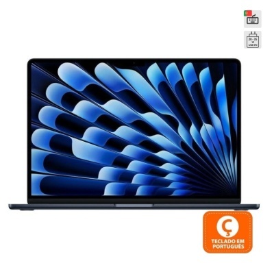 Computador portátil com padrão abstrato azul no ecrã