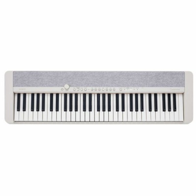 Teclado digital branco com 49 teclas e painel cinza com botões