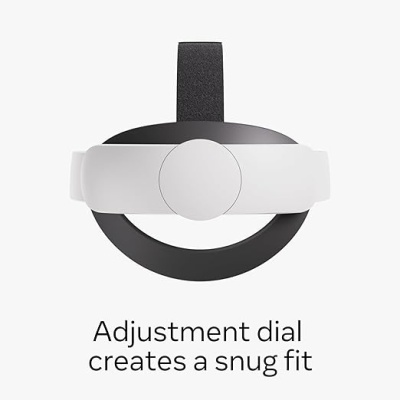 Capacete VR preto e branco com ajustador redondo e texto em inglês