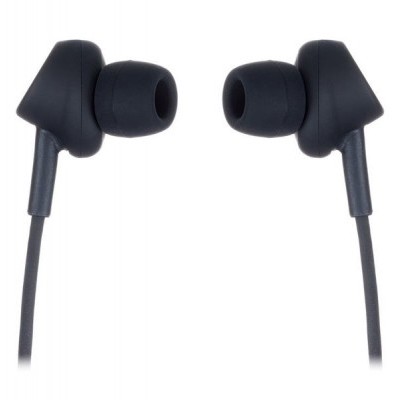 Auriculares intra-auriculares pretos com pontas de silicone