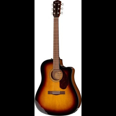 Guitarra acústica Fender sunburst com cutaway e marca no cabeçote
