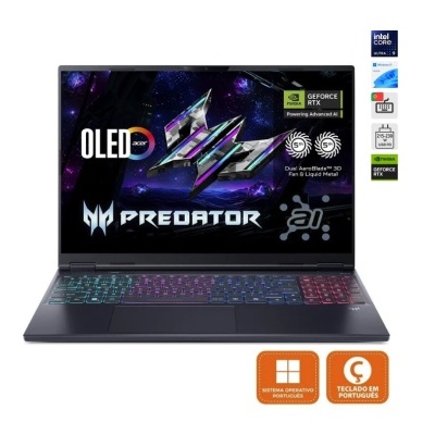 Portátil Acer Predator OLED com teclado multicolor e ecrã gráfico