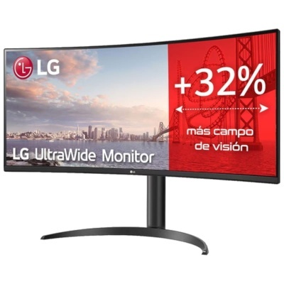 Monitor curvo LG UltraWide com suporte preto em arco
