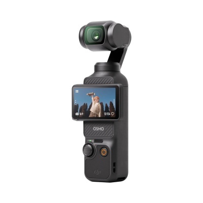 Câmara portátil DJI Osmo preta com ecrã digital e lente estabilizada