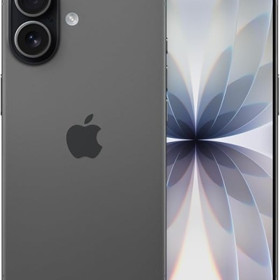 Smartphone Apple iPhone cinza escuro com câmaras duplas e ecrã abstrato