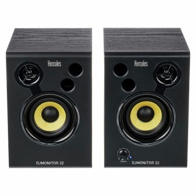 Par de colunas de som Hercules DJMONITOR 32 pretas com cones amarelos