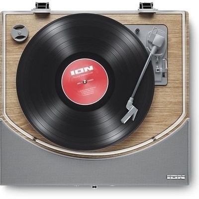 Giradiscos ION com base madeira e disco vinil preto