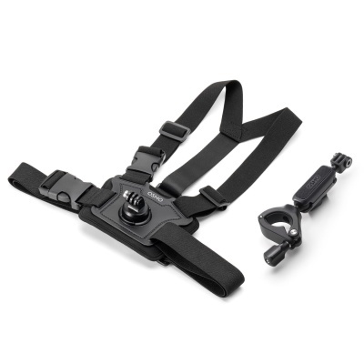 Arnês preto ajustável com suporte para câmara e suporte adicional preto