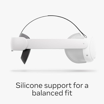 Fone de ouvido branco com suporte de silicone e texto sobre fundo branco