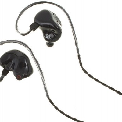 Auriculares intra-auriculares pretos com cabo torcido
