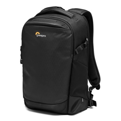 Mochila preta Lowepro com logótipo amarelo e branco