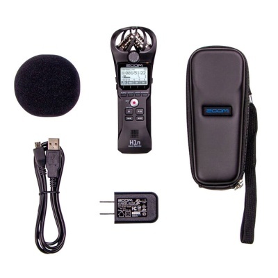 Conjunto de gravação Zoom com gravador, microfone foam, cabo USB, adaptador e estojo preto