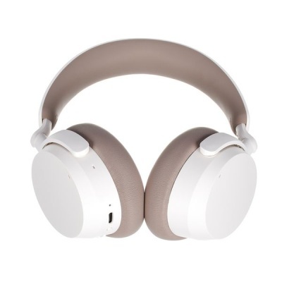Auscultadores Bluetooth over-ear branco com almofadas bege