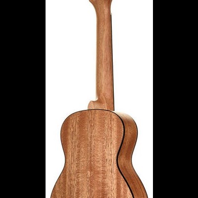 Violão de madeira com acabamento natural visto de costas