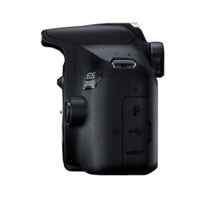 Câmara Canon EOS 2000D vista lateral preta