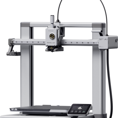 Impressora 3D Bambu Lab A1 em metal prateado com base preta e ecrã colorido