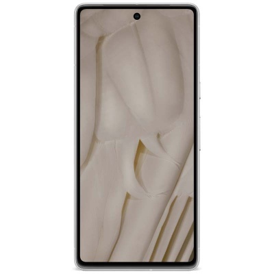 Smartphone branco com ecrã grande e câmara frontal central