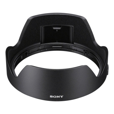 Pára-sol preto para lente de câmera Sony com logo branco