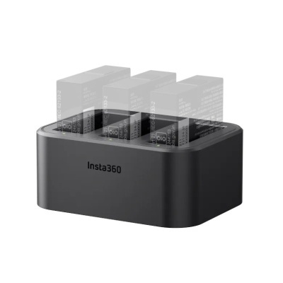 Carregador Insta360 preto para três baterias retangulares