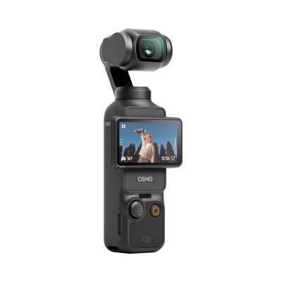 Câmara DJI Osmo Pocket preta compacta com ecrã LCD e lente estabilizada