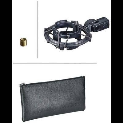 Suporte anti-choque para microfone, bolsa preta com fecho e adaptador metálico dourado