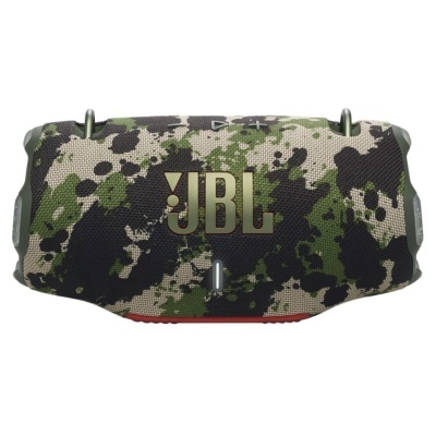 Coluna portátil JBL camuflada verde, preto e bege com logótipo dourado