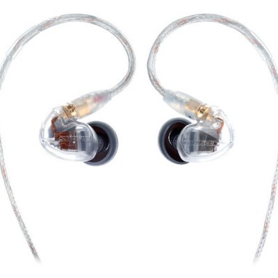 Auscultadores intra-auriculares transparentes com cabos transparentes e pontas pretas