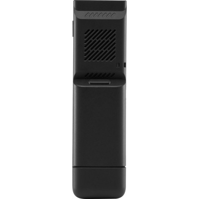 Comando remoto preto com janela de sensor e botões laterais