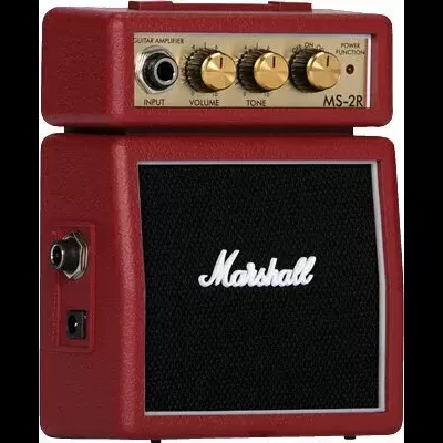 Amplificador de guitarra Marshall MS-2R vermelho com grelha preta e controlos
