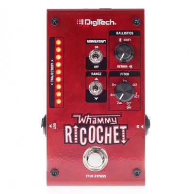Pedal de efeito musical vermelho Digitech Whammy Ricochet com botões e LEDs