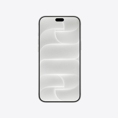 Smartphone prateado com ecrã branco e padrão geométrico
