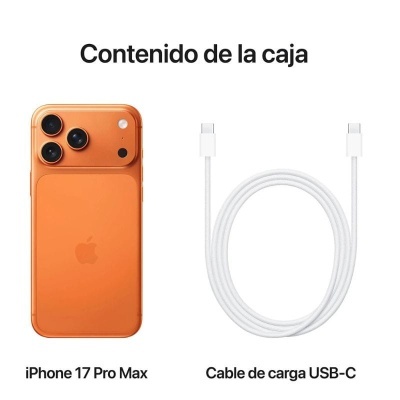 iPhone 17 Pro Max laranja e cabo de carga USB-C branco