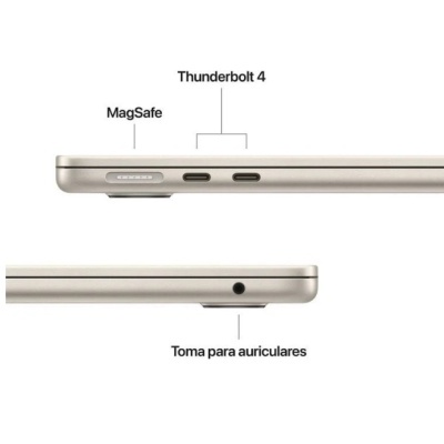 Portátil cinzento com portas Thunderbolt 4, MagSafe e tomada para auriculares