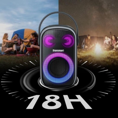 Coluna portátil Tronsmart preta com luzes LED multicoloridas e alça superior