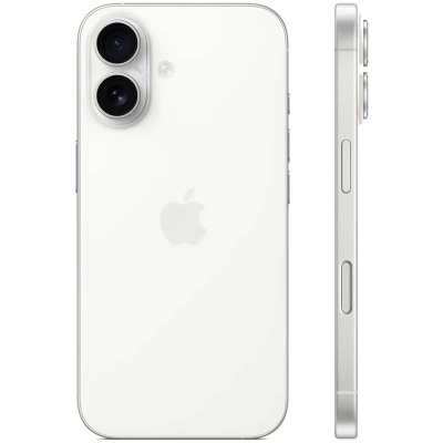 Smartphone branco Apple com câmara dupla e moldura metálica prateada