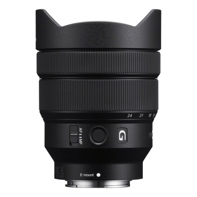 Objetiva de câmara preto fosco com marca G e tampa em forma de pétalas