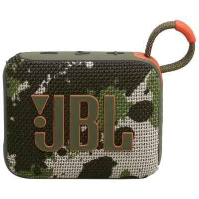Coluna portátil JBL camuflada verde, preto e branco com logótipo laranja