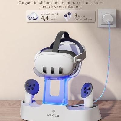 Suporte de carregamento para óculos de realidade virtual e controladores com luz azul