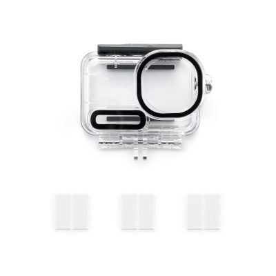 Estojo protetor transparente para câmara de ação com bordas a preto e acessórios