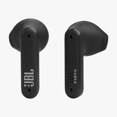 Auriculares Bluetooth pretos JBL com fundo cinza