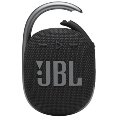 Coluna portátil JBL preta com gancho metálico cinzento