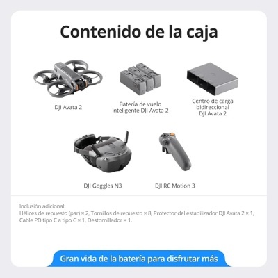 Conteúdo da caixa DJI Avata 2 com drone, baterias, carregador, óculos e controlo remoto